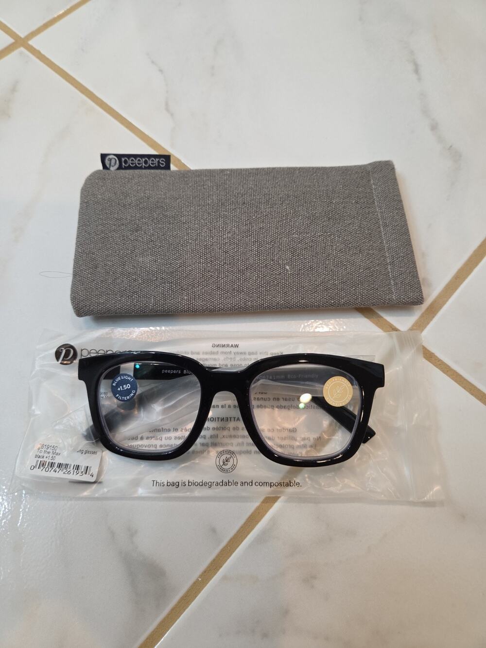 Peepers To the Max Reading Glasses Black Frame +1.50 Strength Blue Light